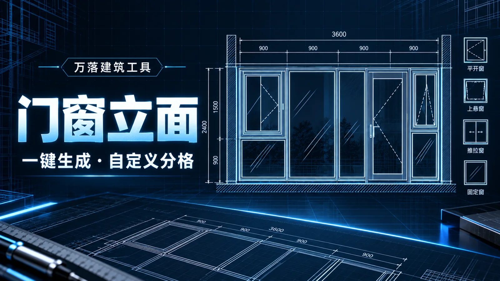 门窗立面宣传图，呈现门窗图纸